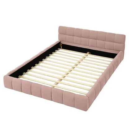 MAYEERTY Cadre de lit rembourré grand format avec tissu épais et tête de lit Cadre solide pour chambre à coucher Rose