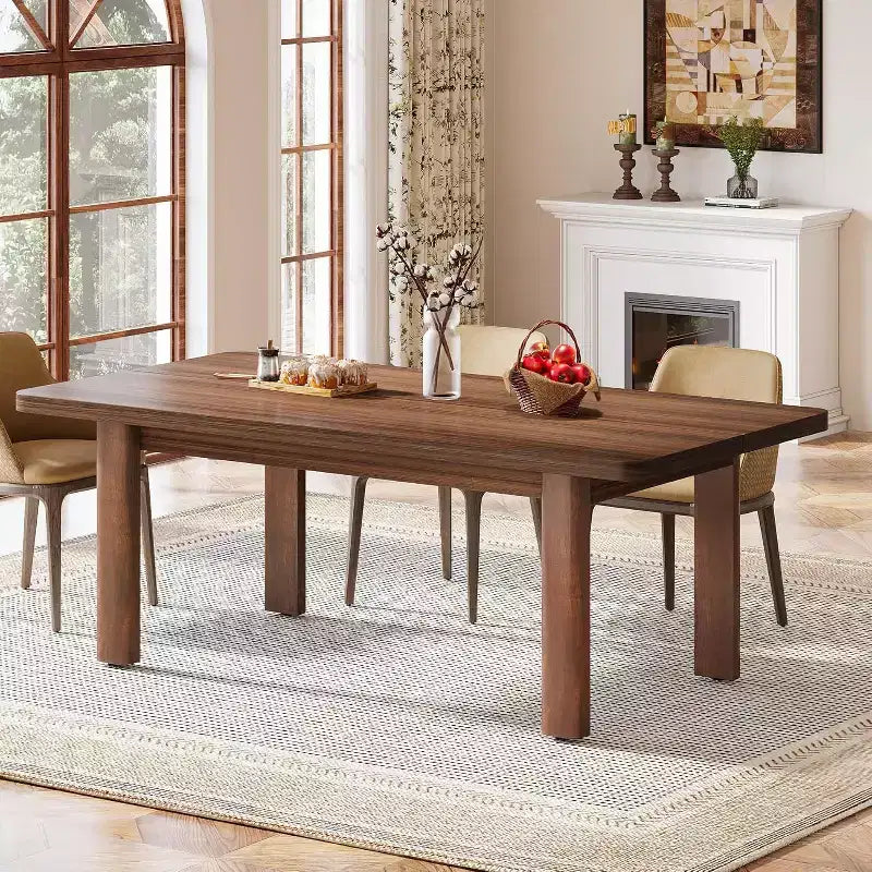Table de salle à manger Lantine 63 pouces en bois de ferme pour 4 à 6 personnes, grande table rectangulaire de cuisine et de salle à manger avec pieds en bois massif pour la cuisine et la salle à manger
