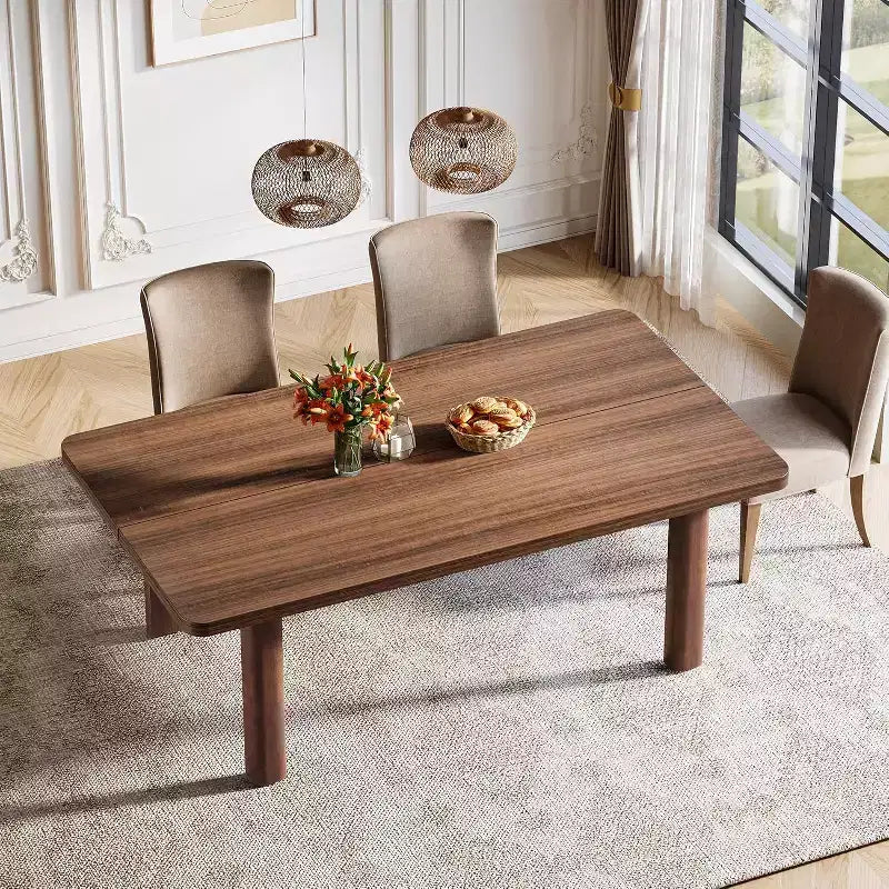 Table de salle à manger Lantine 63 pouces en bois de ferme pour 4 à 6 personnes, grande table rectangulaire de cuisine et de salle à manger avec pieds en bois massif pour la cuisine et la salle à manger