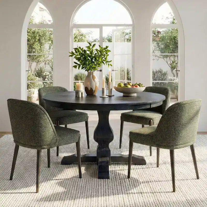 Ensemble de salle à manger moderne 5 pièces pour 4 personnes, table ronde anthracite avec 4 chaises de salle à manger rembourrées avec pieds en bois pour salle à manger ou ferme-Panipeachy