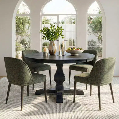 Ensemble de salle à manger moderne 5 pièces pour 4 personnes, table ronde anthracite avec 4 chaises de salle à manger rembourrées avec pieds en bois pour salle à manger ou ferme-Panipeachy