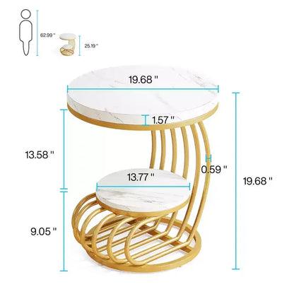 Table d'appoint ronde MAYEERTY à 2 niveaux, table basse en faux marbre avec étagère de rangement