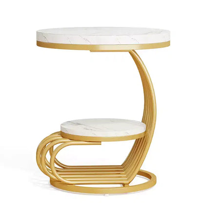 Table d'appoint ronde MAYEERTY à 2 niveaux, table basse en faux marbre avec étagère de rangement