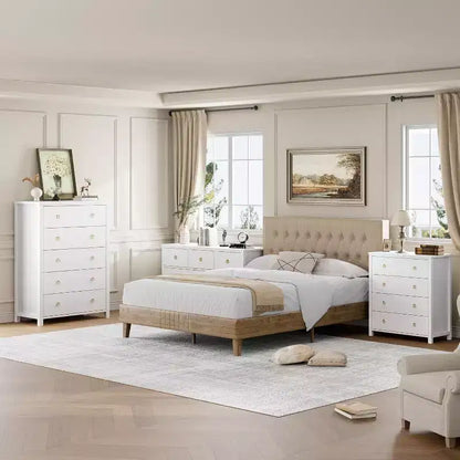 Commode en rotin pour chambre à coucher, commode de 94 cm de haut pour placard avec 4 tiroirs en rotin, commode avec armoire de rangement pour vêtements, pour chambre à coucher