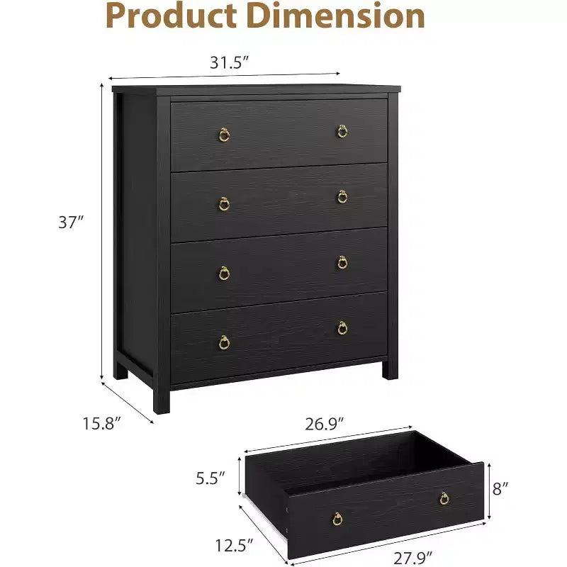 Commode en rotin pour chambre à coucher, commode de 94 cm de haut pour placard avec 4 tiroirs en rotin, commode avec armoire de rangement pour vêtements, pour chambre à coucher