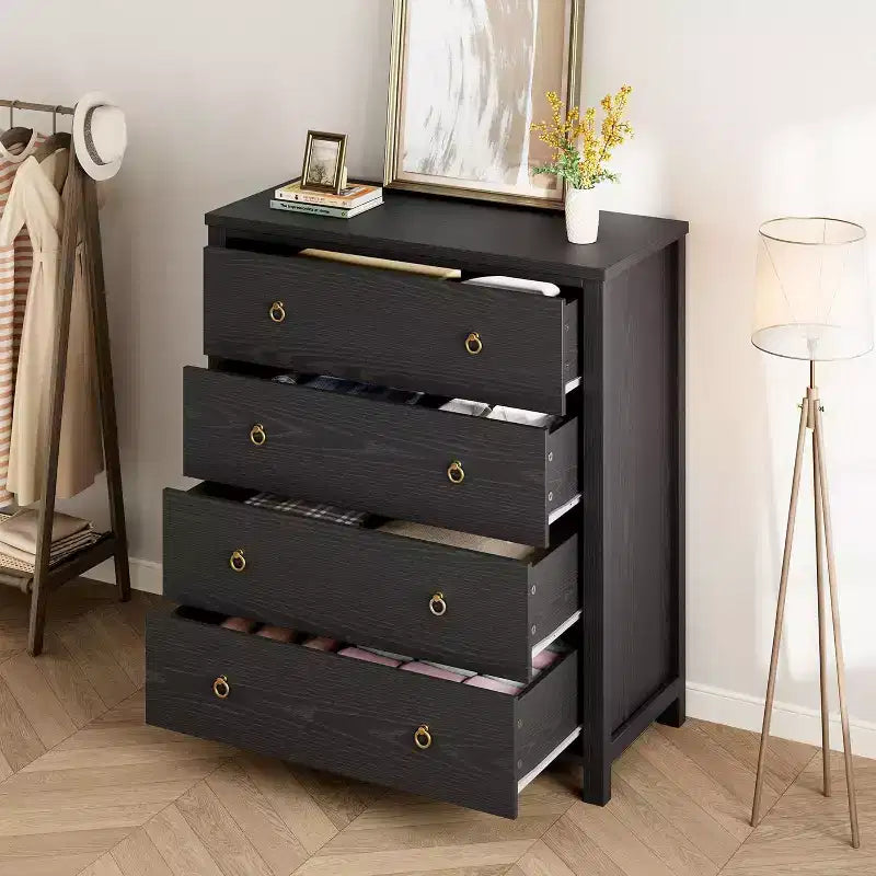Commode en rotin pour chambre à coucher, commode de 94 cm de haut pour placard avec 4 tiroirs en rotin, commode avec armoire de rangement pour vêtements, pour chambre à coucher