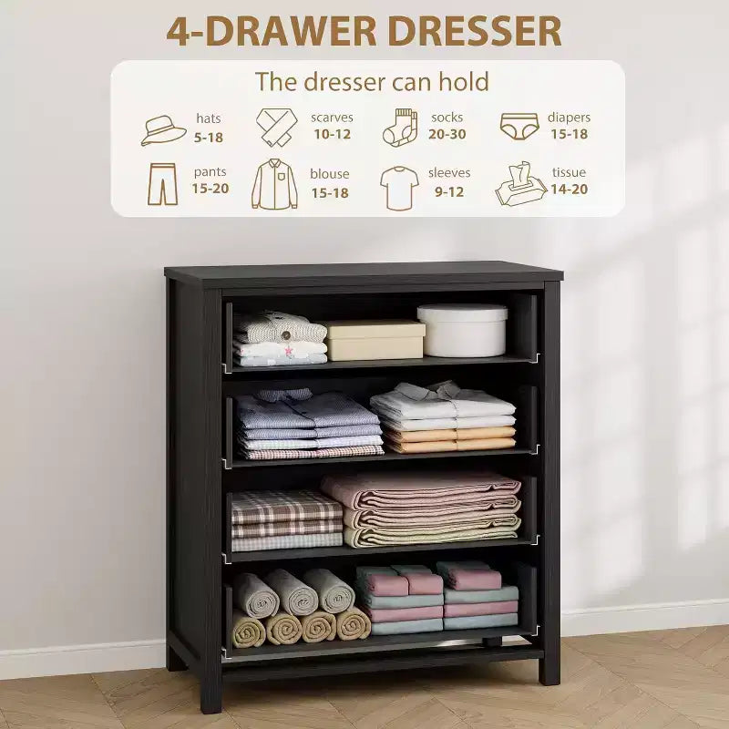 Commode en rotin pour chambre à coucher, commode de 94 cm de haut pour placard avec 4 tiroirs en rotin, commode avec armoire de rangement pour vêtements, pour chambre à coucher