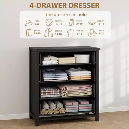 Commode en rotin pour chambre à coucher, commode de 94 cm de haut pour placard avec 4 tiroirs en rotin, commode avec armoire de rangement pour vêtements, pour chambre à coucher