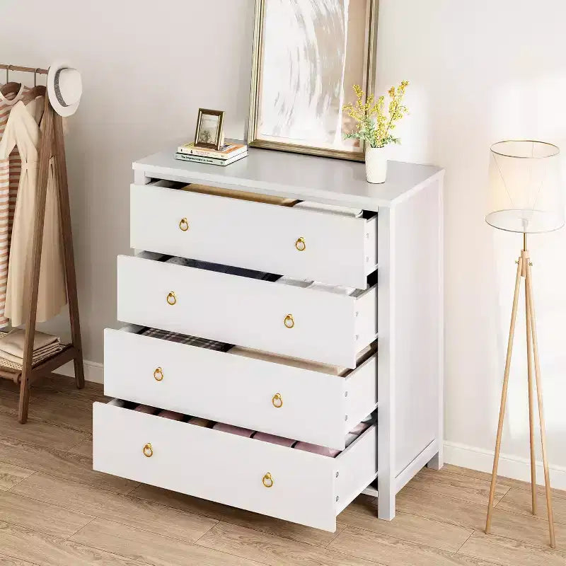 Commode en rotin pour chambre à coucher, commode de 94 cm de haut pour placard avec 4 tiroirs en rotin, commode avec armoire de rangement pour vêtements, pour chambre à coucher