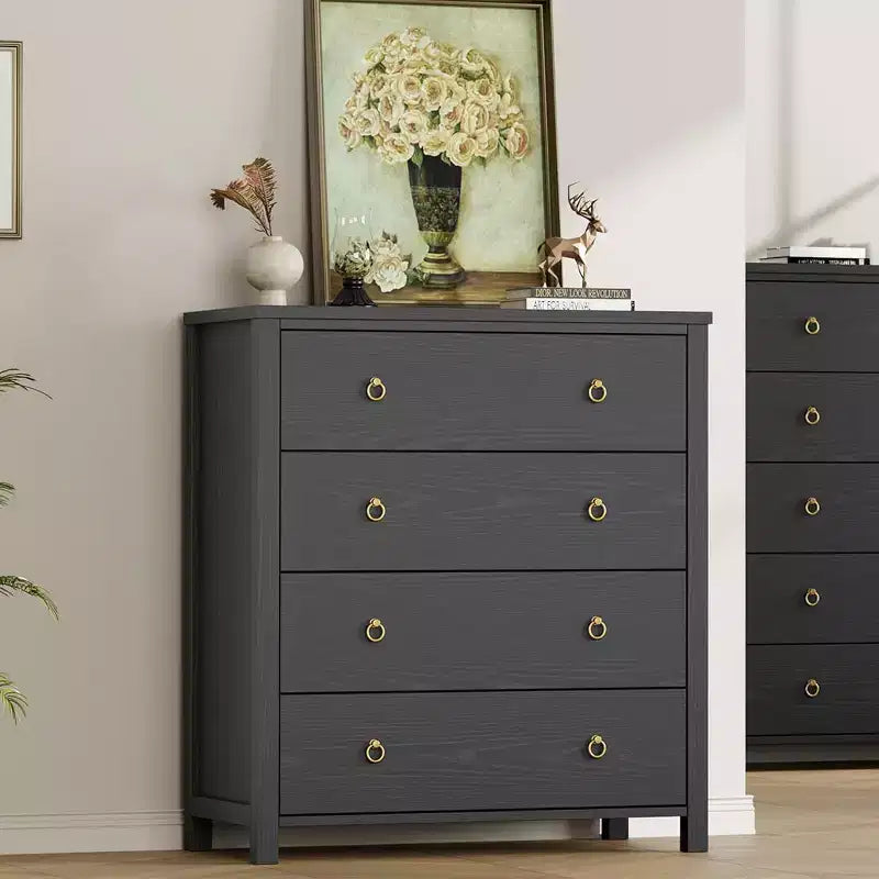 Rattan Dresser for Bedroom,Chest of Dressers 37 Tall Dresser for Closet with 4 Rattan Drawers Chest with Clothes Storage Cabinet,for Bedroom