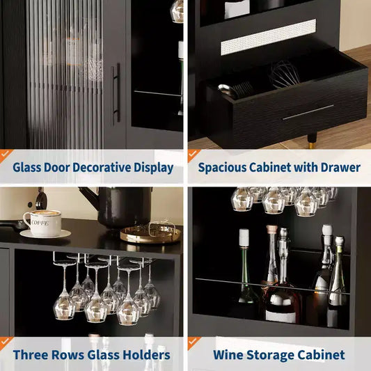 Wine cabinets, with glass doors, wine cup holders, drawers, and ample storage space - suitable for homes, kitchens, dining rooms, and living rooms