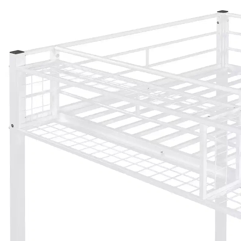 Lit mezzanine en métal pour lits jumeaux avec étagère de rangement supérieure en treillis, cadre de lit en métal robuste avec escalier de rangement pour chambre à coucher ou appartement