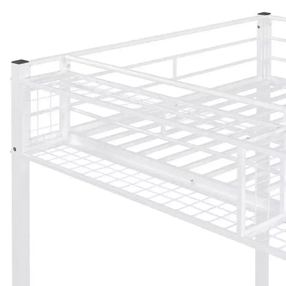 Lit mezzanine en métal pour lits jumeaux avec étagère de rangement supérieure en treillis, cadre de lit en métal robuste avec escalier de rangement pour chambre à coucher ou appartement