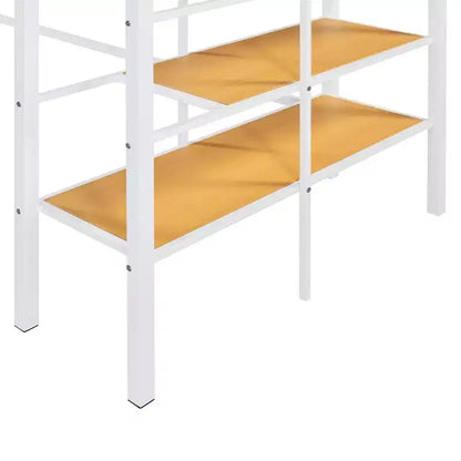 Lit mezzanine en métal pour lits jumeaux avec étagère de rangement supérieure en treillis, cadre de lit en métal robuste avec escalier de rangement pour chambre à coucher ou appartement