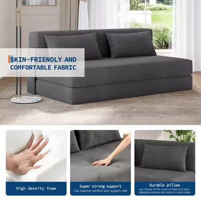 Fauteuil-lit pliant convertible – Canapé-futon en lin avec oreiller pour salon, chambre, dortoir, appartement, bureau à domicile – Gris foncé