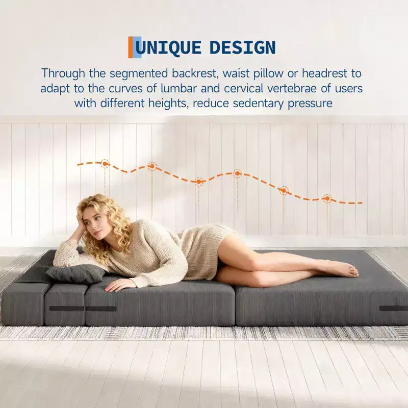Fauteuil-lit pliant convertible – Canapé-futon en lin avec oreiller pour salon, chambre, dortoir, appartement, bureau à domicile – Gris foncé