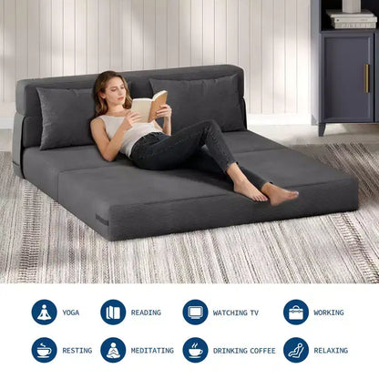Fauteuil-lit pliant convertible – Canapé-futon en lin avec oreiller pour salon, chambre, dortoir, appartement, bureau à domicile – Gris foncé