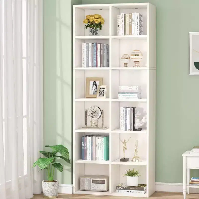 Lantine 71.65 Inch Tall Narrow Bookcase Bookshelf, White Modern Bookcase with 12 Cube Storage for Home Office, Vertical or Horizontal