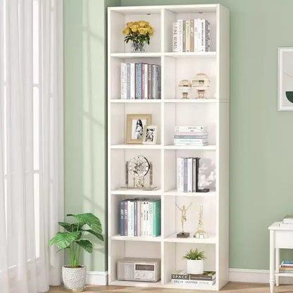 Lantine 71.65 Inch Tall Narrow Bookcase Bookshelf, White Modern Bookcase with 12 Cube Storage for Home Office, Vertical or Horizontal