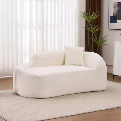 Whisen Compression Curved Chaise Longue, Modern Chenille Loveseat Couch with Deep Seat Sofa Bed, 1 Pillow - Milk White