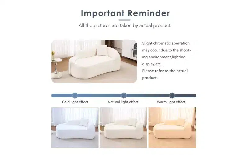 Chaise longue incurvée Whisen Compression, canapé moderne en chenille avec assise profonde et convertible, 1 oreiller - Blanc laiteux