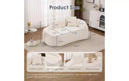 Chaise longue incurvée Whisen Compression, canapé moderne en chenille avec assise profonde et convertible, 1 oreiller - Blanc laiteux