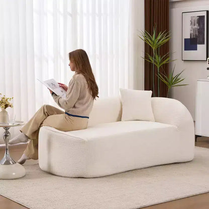 Chaise longue incurvée Whisen Compression, canapé moderne en chenille avec assise profonde et convertible, 1 oreiller - Blanc laiteux