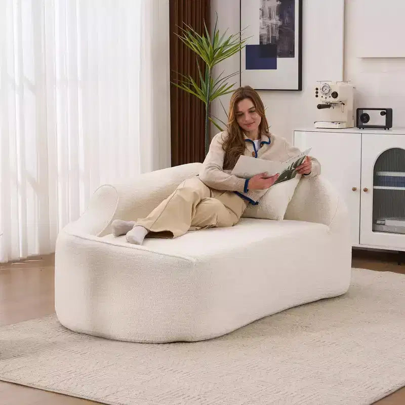 Chaise longue incurvée Whisen Compression, canapé moderne en chenille avec assise profonde et convertible, 1 oreiller - Blanc laiteux