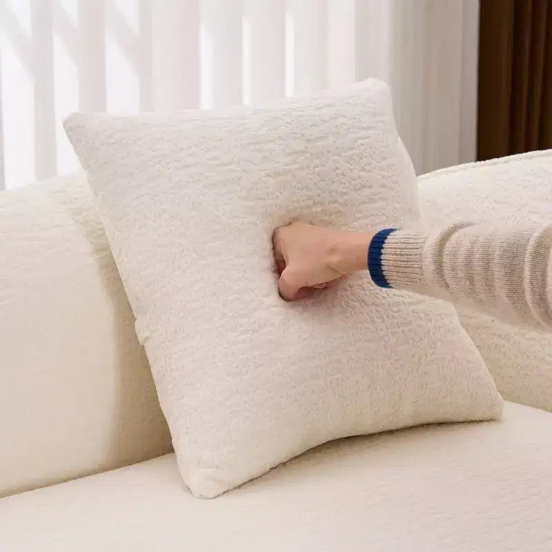Chaise longue incurvée Whisen Compression, canapé moderne en chenille avec assise profonde et convertible, 1 oreiller - Blanc laiteux