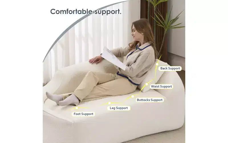 Chaise longue incurvée Whisen Compression, canapé moderne en chenille avec assise profonde et convertible, 1 oreiller - Blanc laiteux