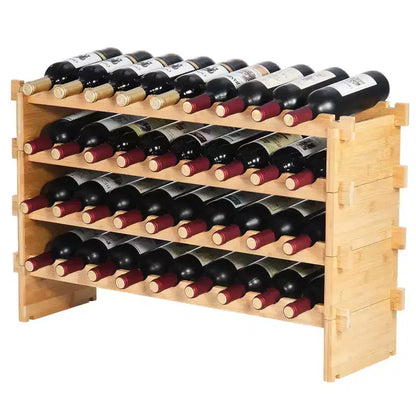 36 Bottle Bamboo Wine Rack 4 Tier Stackable Freestanding Storage Shelf for Kitchen Bar