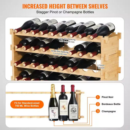 Porte-bouteilles de vin en bambou à 4 niveaux, étagère de rangement empilable autoportante pour cuisine ou bar, 36 bouteilles