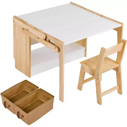 Bureau de jeu créatif avec 2 boîtes de rangement, ensemble mobilier table et chaise pliantes, table réglable pour l'école et la maison