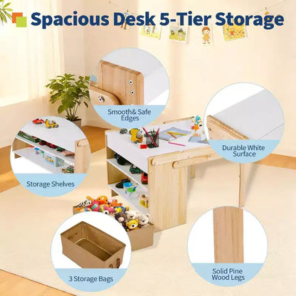 Bureau de jeu créatif avec 2 boîtes de rangement, ensemble mobilier table et chaise pliantes, table réglable pour l'école et la maison