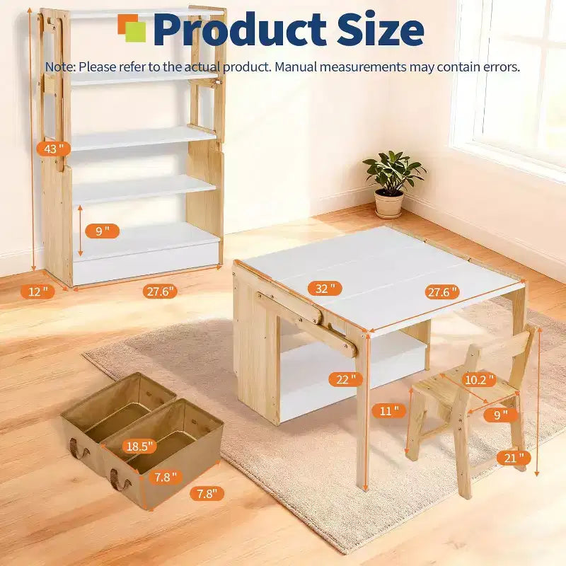 Bureau de jeu créatif avec 2 boîtes de rangement, ensemble mobilier table et chaise pliantes, table réglable pour l'école et la maison