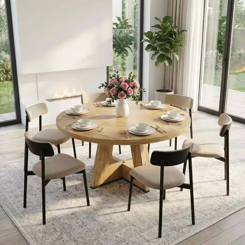 MAYEERTY Farmhouse Style Round Dining Table, 47 Retro Home Kitchen Table