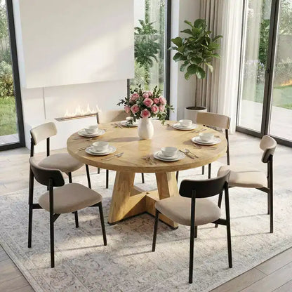 MAYEERTY Farmhouse Style Round Dining Table, 47 Retro Home Kitchen Table