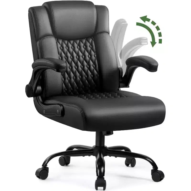 BALHAM TRADE-Ergonomic PU Leather Office Chair with Flip-up Arms and Smooth Rolling Wheels for Home Workspace