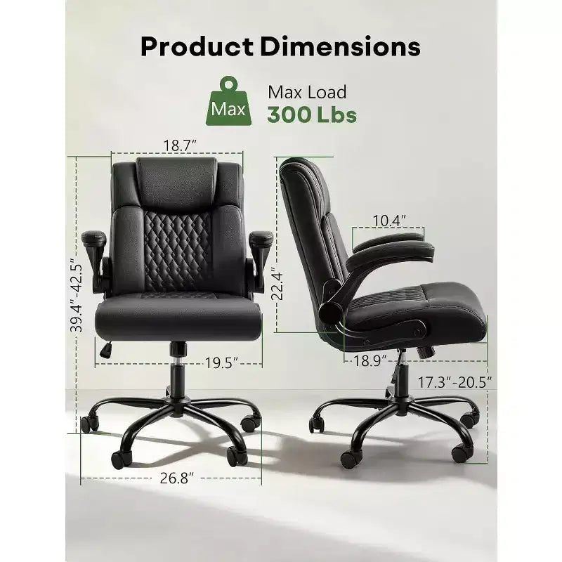 BALHAM TRADE - Fauteuil de bureau ergonomique en cuir PU avec accoudoirs relevables et roulettes fluides pour bureau à domicile