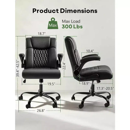 BALHAM TRADE - Fauteuil de bureau ergonomique en cuir PU avec accoudoirs relevables et roulettes fluides pour bureau à domicile