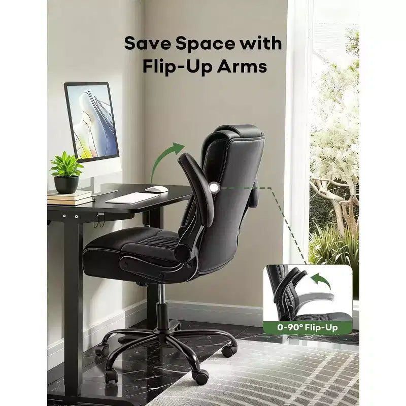 BALHAM TRADE - Fauteuil de bureau ergonomique en cuir PU avec accoudoirs relevables et roulettes fluides pour bureau à domicile