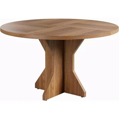 Table à manger ronde pour 4-6 personnes, table de cuisine circulaire de 120 cm avec piédestal robuste, meubles de salle à manger pour petits espaces dans le salon