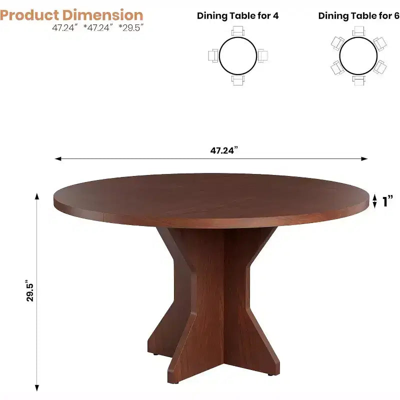 Table à manger ronde pour 4-6 personnes, table de cuisine circulaire de 120 cm avec piédestal robuste, meubles de salle à manger pour petits espaces dans le salon