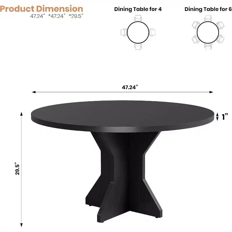 Table à manger ronde pour 4-6 personnes, table de cuisine circulaire de 120 cm avec piédestal robuste, meubles de salle à manger pour petits espaces dans le salon