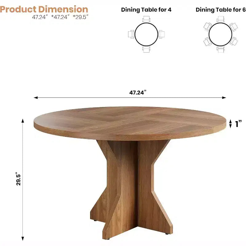 Table à manger ronde pour 4-6 personnes, table de cuisine circulaire de 120 cm avec piédestal robuste, meubles de salle à manger pour petits espaces dans le salon