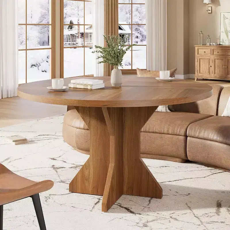 Table à manger ronde pour 4-6 personnes, table de cuisine circulaire de 120 cm avec piédestal robuste, meubles de salle à manger pour petits espaces dans le salon