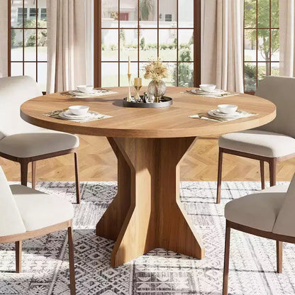 Table à manger ronde pour 4-6 personnes, table de cuisine circulaire de 120 cm avec piédestal robuste, meubles de salle à manger pour petits espaces dans le salon