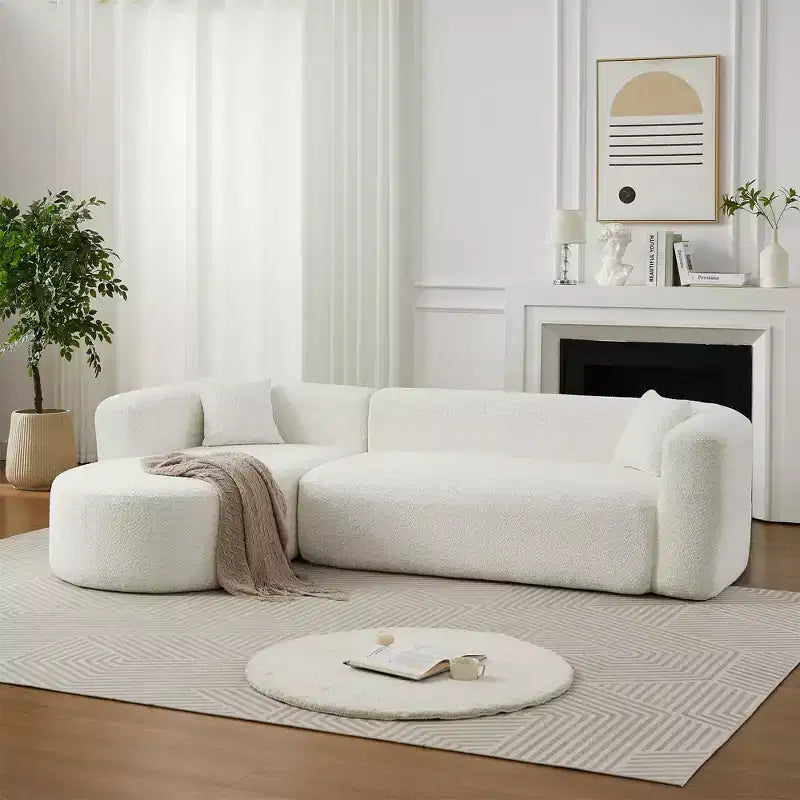 Clihome 109.4 L-Shaped Modular Sectional Sofa Left Chaise Chenille Fabric Cloud Sofa with 2 Pillows