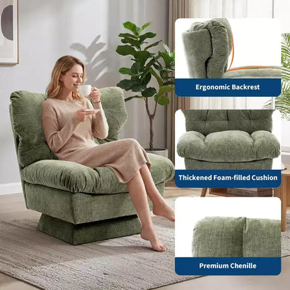Fauteuil pivotant Acekool 360, fauteuil de lecture en chenille avec coussin épais pour salon ou chambre à coucher