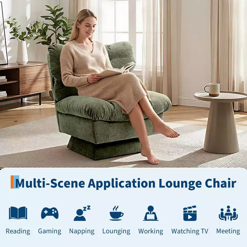 Fauteuil pivotant Acekool 360, fauteuil de lecture en chenille avec coussin épais pour salon ou chambre à coucher